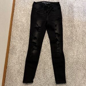 American Eagle Outfitters Women's Black Ripped Skinny Jeans